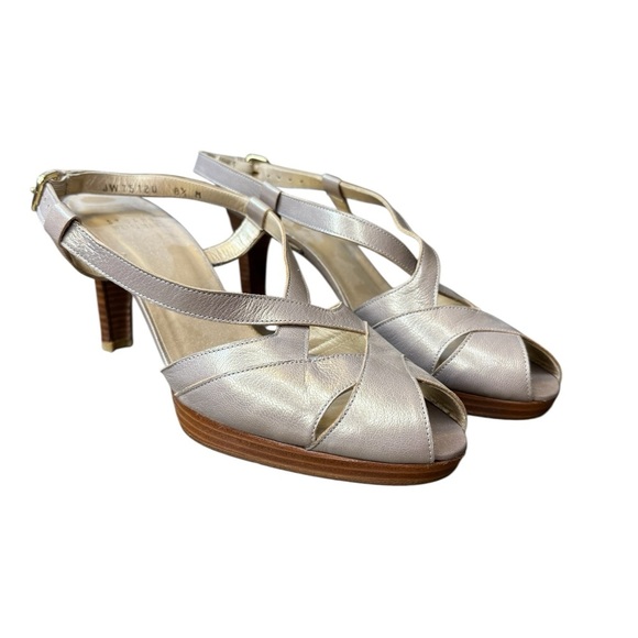 💎 Vintage Stuart Weitzman Silver Strappy‎ Platform Heels Size 8.5 💎 - Picture 1 of 6